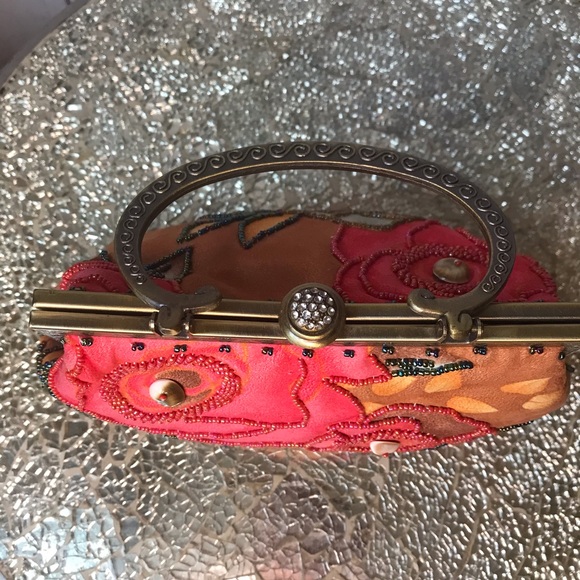 Leko London hand/shoulder/crossbody suede like material, beaded floral design - Picture 5 of 11